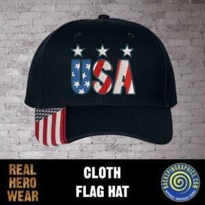 USA WITH STARS EMBROIDERED CLOTH HAT WITH FLAG STRIPED BILL