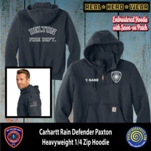 DELTON FIRE DEPARTMENT EMBROIDERED CARHARTT RAIN DEFENDER 1/4 ZIP HOODIE-new